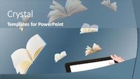  Presentation with books - Colorful slide set enhanced with tablet-and-opened-books backdrop and a seafoam green colored foreground