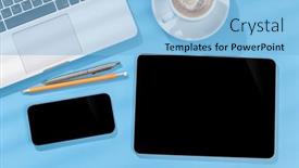  Presentation with business office desk - Presentation theme with tablet-and-smartphone-with-blank background and a light blue colored foreground