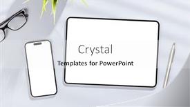  Presentation with business office desk - Slide set having tablet-and-smartphone-with-blank background and a white colored foreground