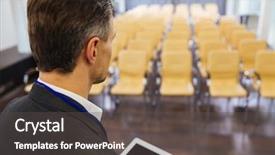  Presentation with tablet - PPT layouts enhanced with tablet and standing in empty background and a dark gray colored foreground