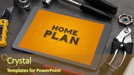  Presentation with set of construction tools tool - Theme having tablet and tools with home background and a  colored foreground