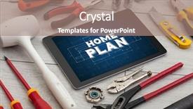  Presentation with construction tools - Cool new PPT layouts with tablet and tools with home backdrop and a  colored foreground
