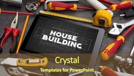  Presentation with set of construction tools tool - Audience pleasing PPT theme consisting of tablet and tools with home backdrop and a  colored foreground