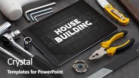  Presentation with construction tools - Audience pleasing theme consisting of tablet and tools with home backdrop and a  colored foreground