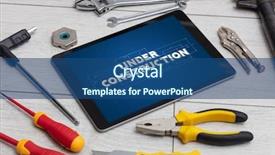  Presentation with set of construction tools tool - Slide deck with tablet and tools with home background and a  colored foreground