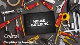  Presentation with set of construction tools tool - Beautiful presentation theme featuring tablet and tools with home backdrop and a  colored foreground