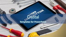 Presentation with set of construction tools tool - Cool new presentation with tablet and tools with home backdrop and a ocean colored foreground