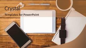  Presentation with cup coffee - Presentation consisting of tablet ans smartphone and swatch background and a  colored foreground