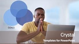  Presentation with targets - Presentation with tablet at desk with diagram background and a tawny brown colored foreground