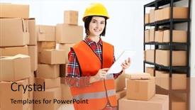  Presentation with tablet - Amazing presentation theme having tablet checking orders at warehouse backdrop and a  colored foreground