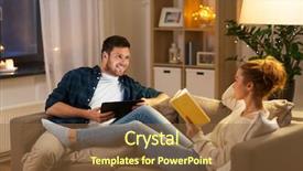  Presentation with people talking - Presentation theme having tablet computer and book talking background and a tawny brown colored foreground