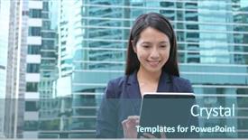  Presentation with hong kong - Theme featuring tablet computer at central distinct background and a ocean colored foreground