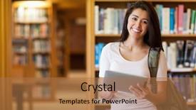  Presentation with digital library - Theme enhanced with tablet computer in a library background and a coral colored foreground