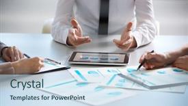  Presentation with african american in computer business - Colorful PPT theme enhanced with tablet computer in an office backdrop and a  colored foreground