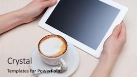  Presentation with cafe - Amazing PPT layouts having tablet computer in cafe shop backdrop and a lemonade colored foreground