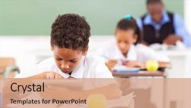  Presentation with elementary - Presentation design consisting of tablet computer in classroom background and a coral colored foreground