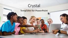  Presentation with giving - Theme enhanced with tablet computer in classroom background and a white colored foreground