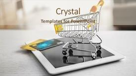  Presentation with shopping trolley - PPT theme featuring tablet computer small shopping trolley background and a lemonade colored foreground