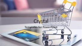  Presentation with shopping trolley - Presentation theme having tablet computer small shopping trolley background and a lemonade colored foreground