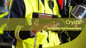  Presentation with fire rescue - Cool new PPT theme with tablet computer to plan backdrop and a tawny brown colored foreground