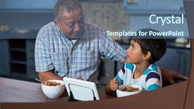  Presentation with grandfather - Audience pleasing slide set consisting of tablet computer while having breakfast backdrop and a ocean colored foreground