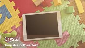  Presentation with children - Audience pleasing PPT layouts consisting of tablet device on a children backdrop and a tawny brown colored foreground