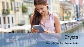  Presentation with navigation - Slides with tablet during her free time background and a light blue colored foreground