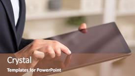  Presentation with business environment using laptops globe - Slides featuring tablet in a homey environment background and a  colored foreground