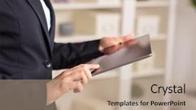  Presentation with chest - Audience pleasing PPT theme consisting of tablet in a homey environment backdrop and a coral colored foreground