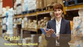  Presentation with scrolling - Presentation with tablet in a large warehouse background and a tawny brown colored foreground