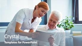  Presentation with digital healthcare - Beautiful PPT theme featuring tablet in a retirement home backdrop and a gray colored foreground