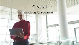  Presentation with front office hotel - Amazing slide deck having tablet in modern office building backdrop and a  colored foreground