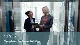  Presentation with front office - PPT theme enhanced with tablet in modern office elevator background and a ocean colored foreground