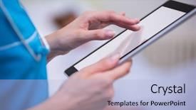  Presentation with using digital tablet - PPT theme enhanced with tablet in ward at hospital background and a  colored foreground