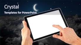  Presentation with night sky - Audience pleasing slides consisting of tablet ipades computer in hand backdrop and a navy blue colored foreground