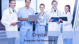  Presentation with medical laptop - Slide set consisting of tablet laptop and medical report background and a light blue colored foreground