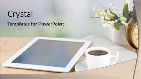  Presentation with cup coffee - Colorful slide set enhanced with tablet newspaper cup of coffee backdrop and a  colored foreground