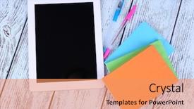  Presentation with notebook - Amazing slides having young couple in the kitchen preparing food for dinner watching the recipe on the tablet concept of cooking family backdrop and a gray colored foreground