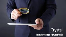  Presentation with dark grey - Presentation design featuring career search investigation - businessman holding magnifying glass background and a wine colored foreground