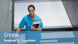  Presentation with digital hospital - PPT theme enhanced with tablet on staircase in hospital background and a  colored foreground