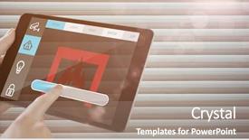  Presentation with tablet - Presentation theme with tablet pc against grey shutter background and a  colored foreground