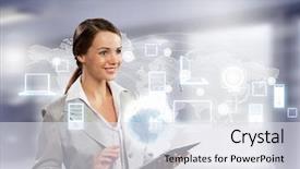  Presentation with high tech - Slide deck featuring tablet pc against high-tech background and a sky blue colored foreground