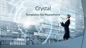  Presentation with high tech - PPT theme featuring tablet pc against high tech background and a  colored foreground