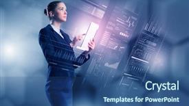  Presentation with high tech face recognition - Beautiful PPT theme featuring tablet pc against high tech backdrop and a ocean colored foreground