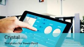  Presentation with home automation - Audience pleasing presentation theme consisting of tablet pc against home automation backdrop and a cyan colored foreground
