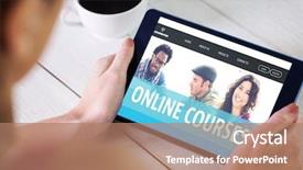  Presentation with tablet - Beautiful presentation design featuring tablet pc against online course backdrop and a coral colored foreground