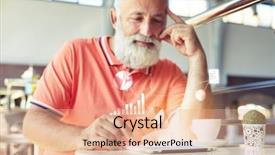  Presentation with tablet - Colorful presentation theme enhanced with tablet pc analyzing virtual diagrams backdrop and a coral colored foreground