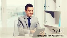  Presentation with principal - Presentation theme consisting of tablet pc and coffee background and a soft green colored foreground