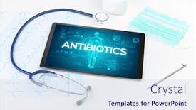  Presentation with antibiotics - Colorful theme enhanced with tablet-pc-and-doctor-tools backdrop and a sky blue colored foreground