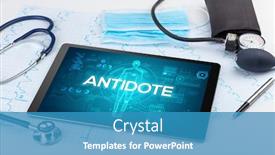  Presentation with tools - PPT theme consisting of tablet-pc-and-doctor-tools background and a teal colored foreground